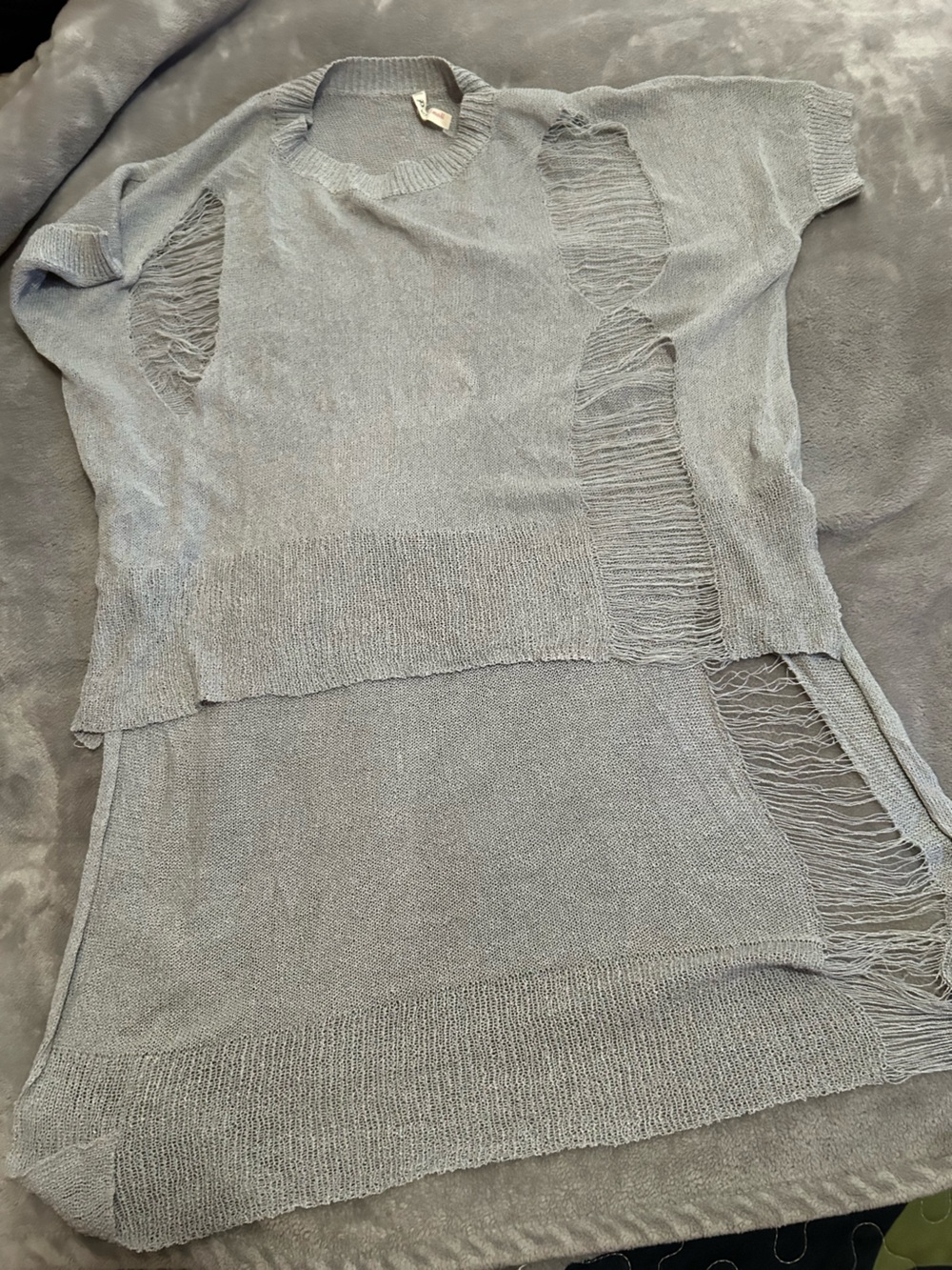 POL Gray Distressed Knit sweater